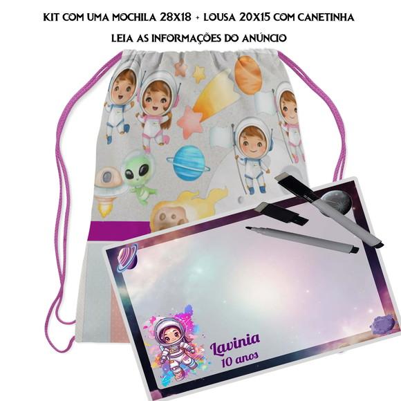Kit Mochilinha e Lousa Mágica Personalizada Astronauta