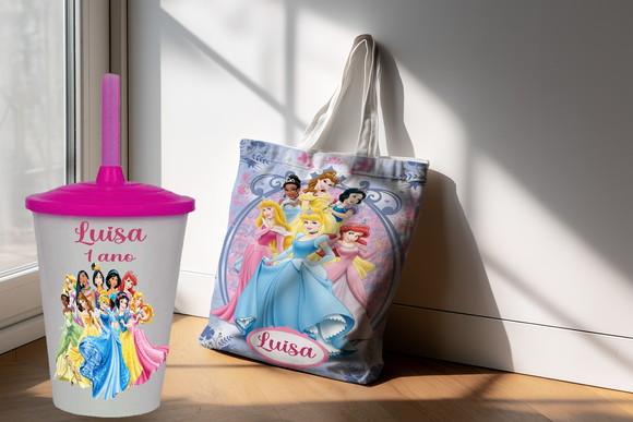Kit Sacola Ecobag +copo Twister da Princesas Disney