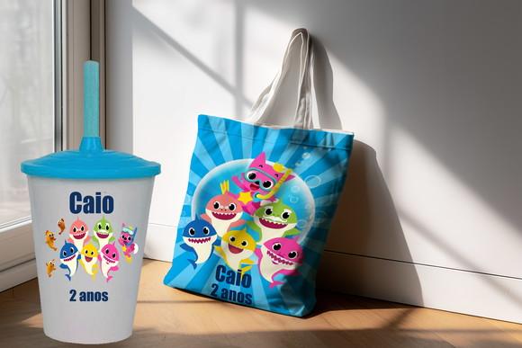 Kit Sacola Ecobag+copo Twister do Baby Shark