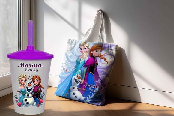 Kit Sacolinha Ecobag e Copo Twister Frozen