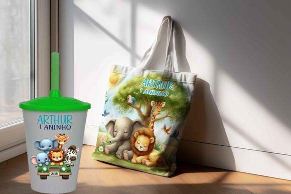 Kit Safari Baby Sacola Ecobag +copo Twister
