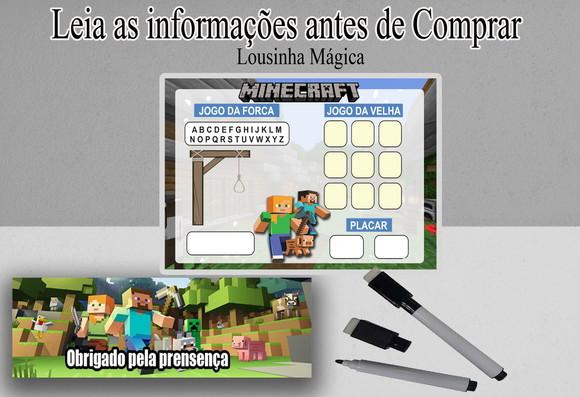 Lembrancinhas do Minecraft Jogo da Velha e Forca