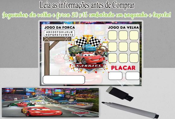 Lembrancinhas dos Carros Disney Jogo da Velha+forca