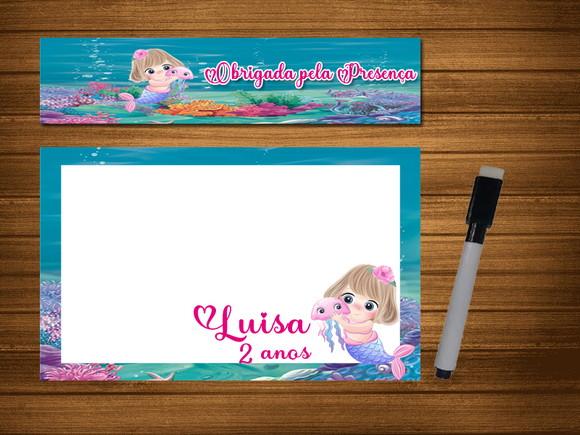 Lousa e Canetinha Magica 20x15 Personalizada Sereia Baby