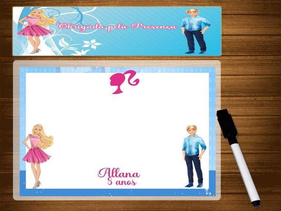 Lousa e Canetinha Mágica Personalizada da Barbie e Ken