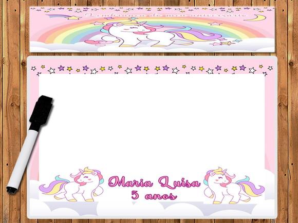 Lousa e Canetinha Magica Personalizada Unicórnio