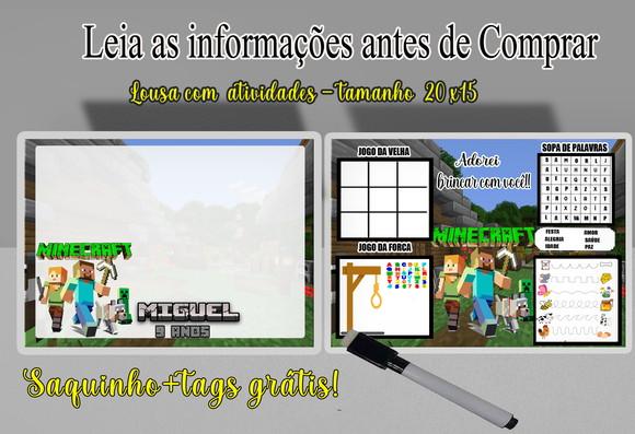 Lousa Mágica 4x1 com Canetinha Atividades do Minecraft