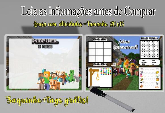 Lousa Magica com Atividades no Verso Lembrancinhas Minecraft