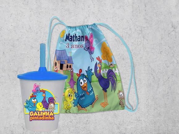 Mochila +copo Twister da Galinha Pintadinha