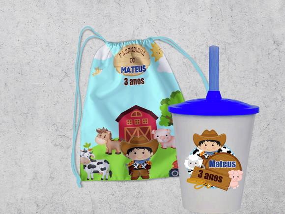 Mochila e Copo Twister Fazendinha