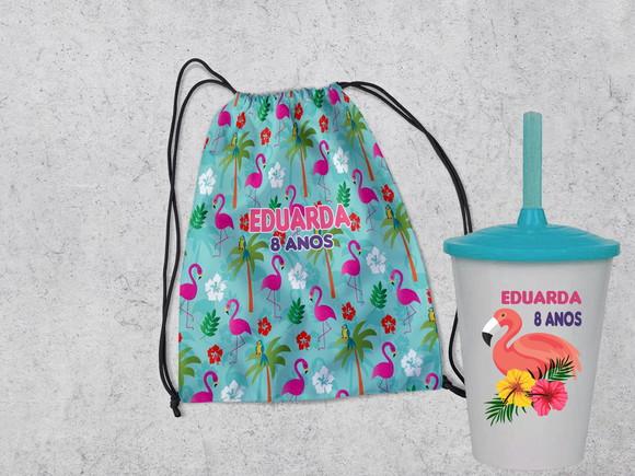 Mochila e Copo Twister Flamingos