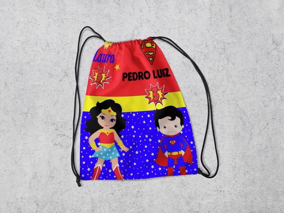 Mochila Infantil Festa Mulher Maravilha e Super Homen Cute
