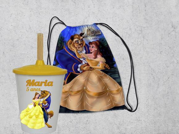 Mochila Personalizada + Copo Twister da Bela e Fera