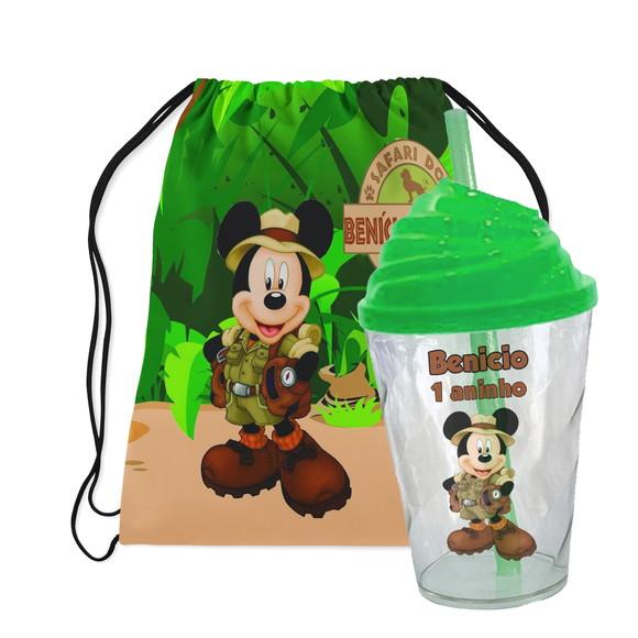 Mochilinha e Copo Twister com Tampa Chantilly Mickey Safari