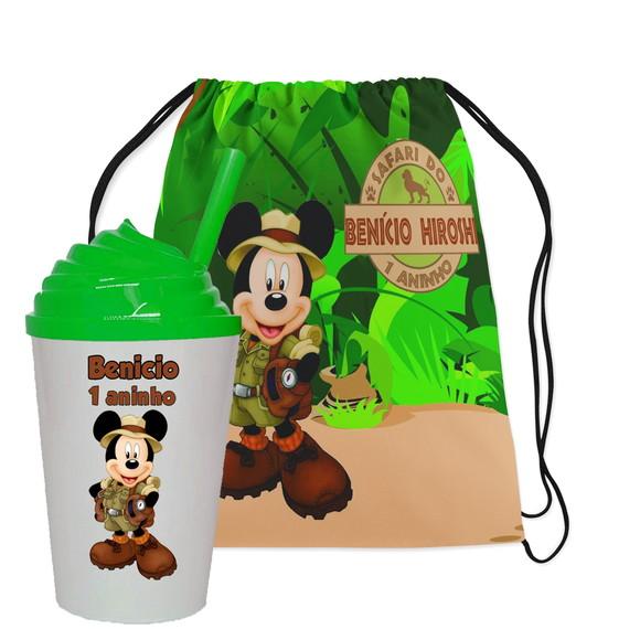Mochilinha e Copo Twister com Tampa Chantilly Mickey Safari