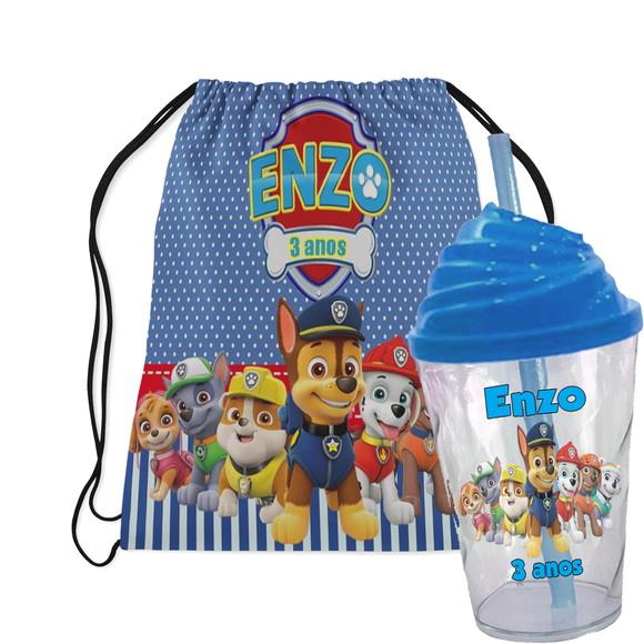 Mochilinha e Copo Twister Tampa Chantilly Patrulha Canina