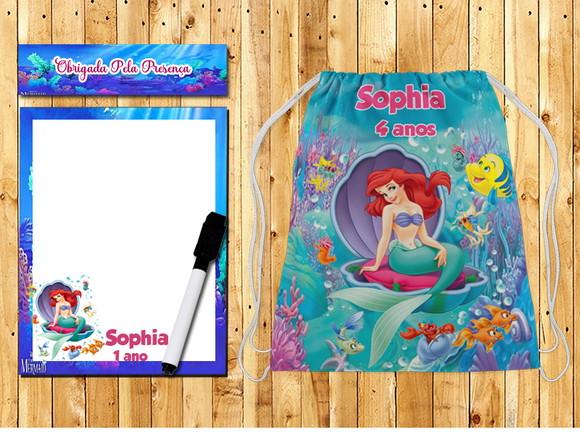 Mochilinha e Lousa Magica com Canetinha da Sereia Ariel