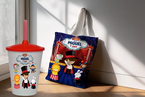 Sacolinha Ecobag +copo Personalizada Circo