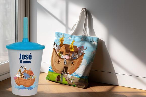 Sacolinha Ecobag+copo Twister da Arca de Noé