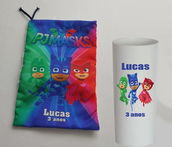 Saquinho Surpresa e Copo Long Drink Personalizado Pj