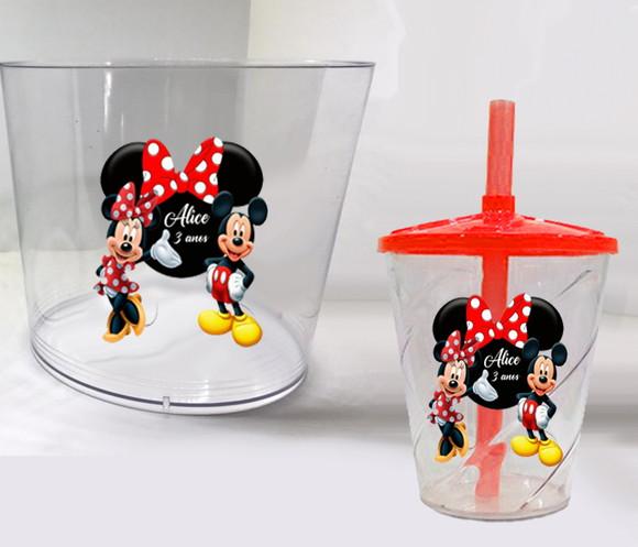 Balde de Acrilico e Copo Personalizado da Minnie e Mickey