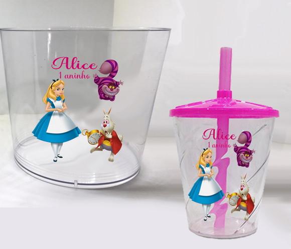 Balde de Pipoca e Copo Acrilico Personalizado da Alice
