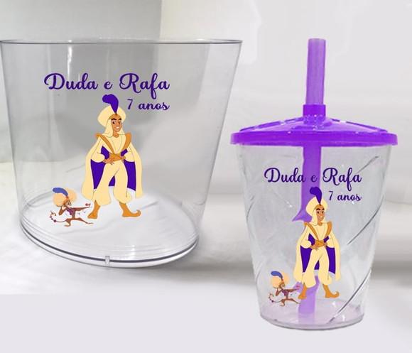 Balde de Pipoca e Copo Acrilico Personalizado do Aladim
