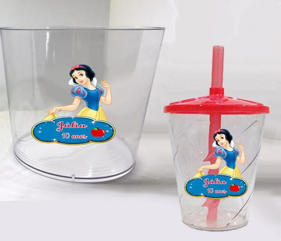 Balde de Pipoca e Copo Personalizado Branca de Neve
