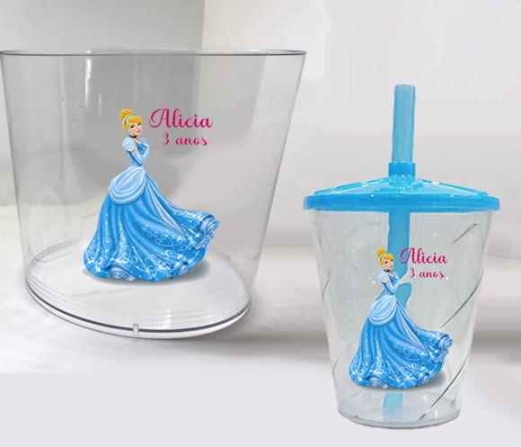 Balde de Pipoca e Copo Personalizado da Cinderela