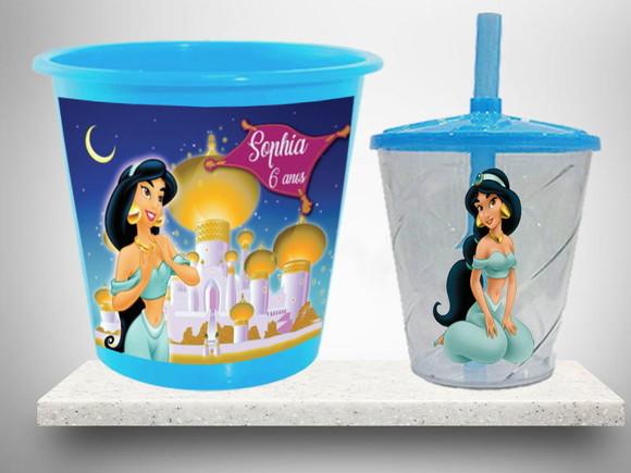 Balde de Pipoca e Copo Twister da Princesa Jasmine