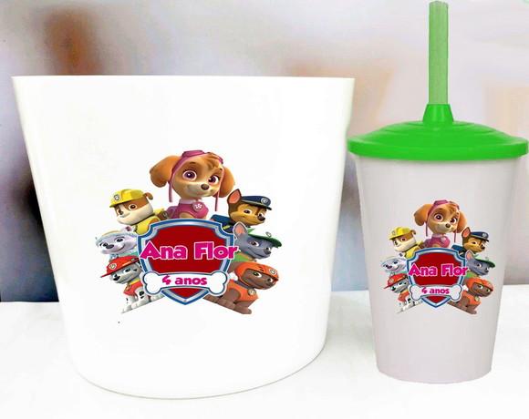 Balde de Pipoca e Copo Twister da Skye Patrulha Canina