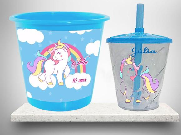 Balde de Pipoca e Copo Twister do Unicornio