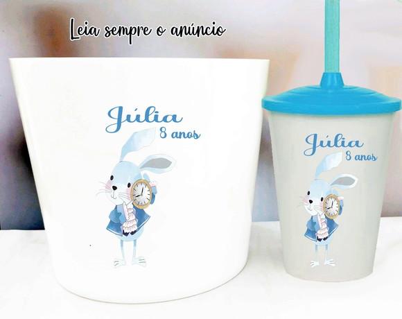 Balde de Pipoca e Copo Twister Lembrancinhas da Alice