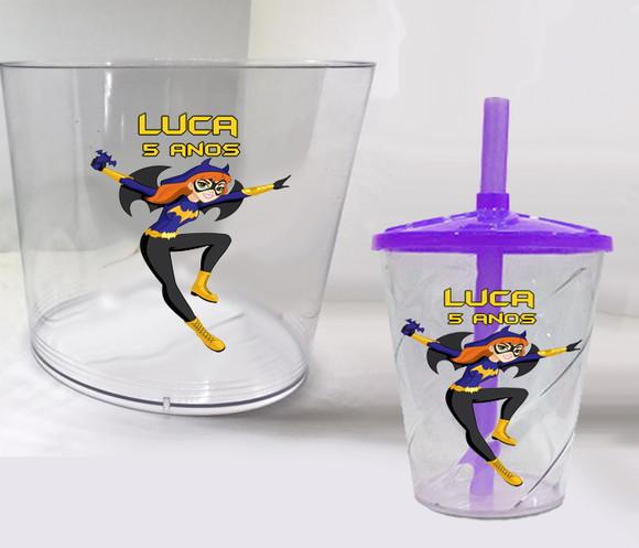 Balde de Pipoca e Copo Twister Personalizado Batgirl