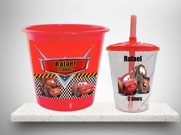 Balde de Pipoca e Copo Twister Personalizado Carros Disney