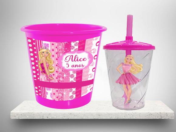 Balde de Pipoca e Copo Twister Personalizado da Barbie
