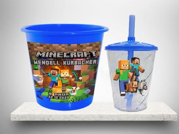 Balde de Pipoca e Copo Twister Personalizado do Minecraft