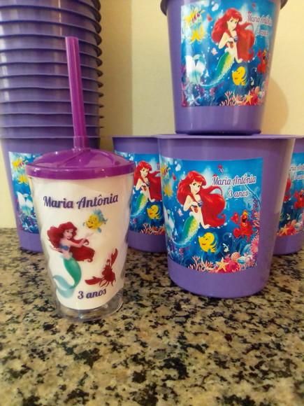 Balde de Pipoca e Copo Twister Personalizado Sereia Ariel