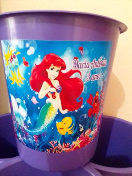 Balde de Pipoca Lembrancinhas de Festa da Sereia Ariel