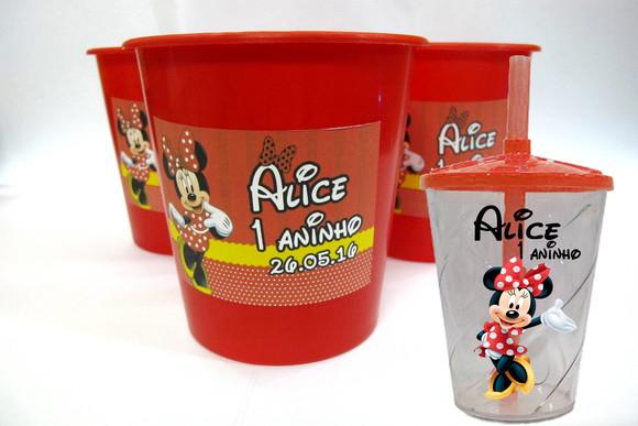Bladinho de Pipoca e Copo Twister Personalizado da Minnie