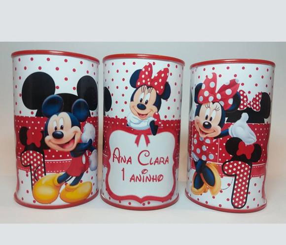 Cofrinho Personalizado de Festa Aniversario Mickey e Minnie