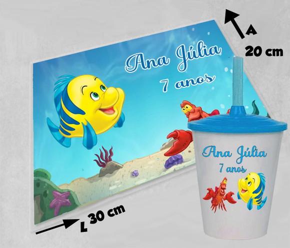 Jogo Americano e Copo Twister do Linguado Sereia Ariel