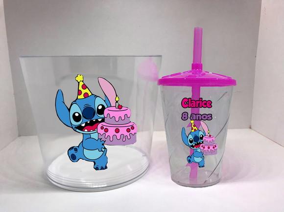 Kit Aniversario Balde de Pipoca e Copo Twister do Stitch