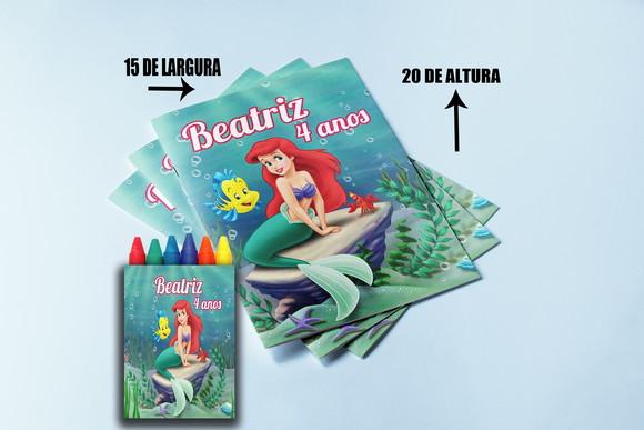 Kit Aniversario da Sereia Ariel Revista de Colorir + Giz