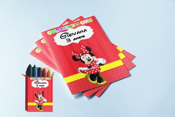Kit Aniversario Revistinha Colorir com Giz de Cera da Minnie