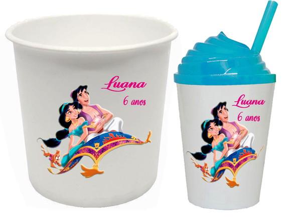 Kit Balde de Pipoca e Copo Chantily Personalizados Jasmine
