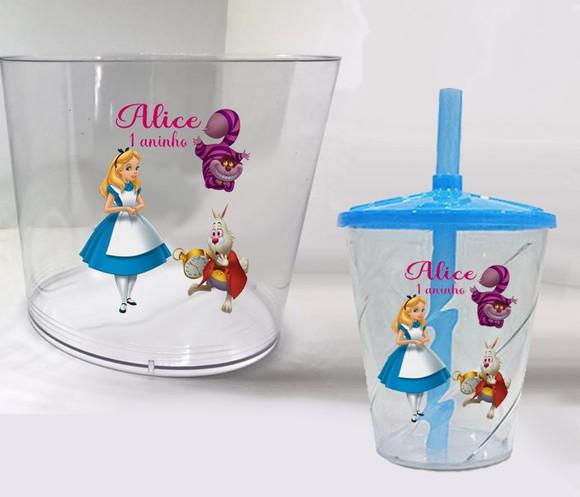 Kit Balde de Pipoca e Copo Twister da Alice no Pais