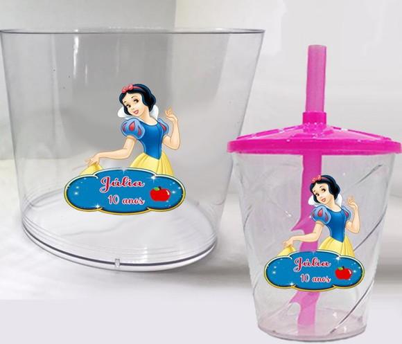 Kit Balde de Pipoca e Copo Twister da Branca de Neve