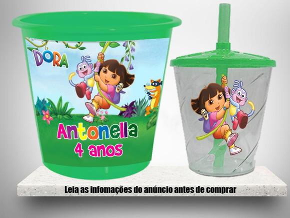 Kit Balde de Pipoca e Copo Twister da Dora Aventureira