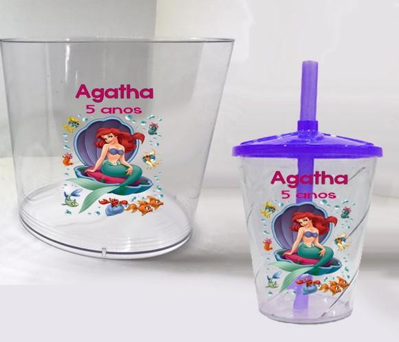 Kit Balde de Pipoca e Copo Twister da Sereia Ariel